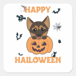 German Shepherd Pumpkin Hunde Happy Halloween Quadratischer Aufkleber