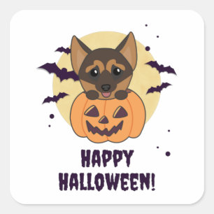 German Shepherd Pumpkin Hunde Happy Halloween Squa Quadratischer Aufkleber