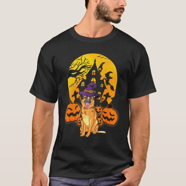 German Shepherd Pumpkin Witch Hat Halloween Costum T-Shirt (Vorderseite)