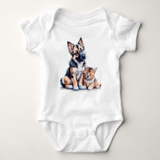 German Shepherd Puppy And Maincoon Kitten Baby Strampler