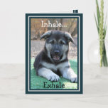 German Shepherd Puppy Funny Birthday Card Karte<br><div class="desc">Diese lustige Geburtstagskarte zeigt unseren bezaubernden deutschen Shepherd-Welpen mit dem Namen Myla.  Myla hat ihren Mund auf komische Weise geöffnet,  während sie den Empfänger dieser Karte anweist zu "Inhalieren... Exhale."  In der Nachricht heißt es: "Es ist nur ein weiterer Geburtstag.  Jetzt,  los und viel Spaß!  Alles Gute zum Geburtstag."</div>