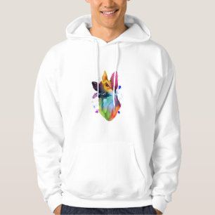 German Shepherd Rainbow Watercolor Paint Spritzer Hoodie