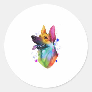 German Shepherd Rainbow Watercolor Paint Spritzer Runder Aufkleber