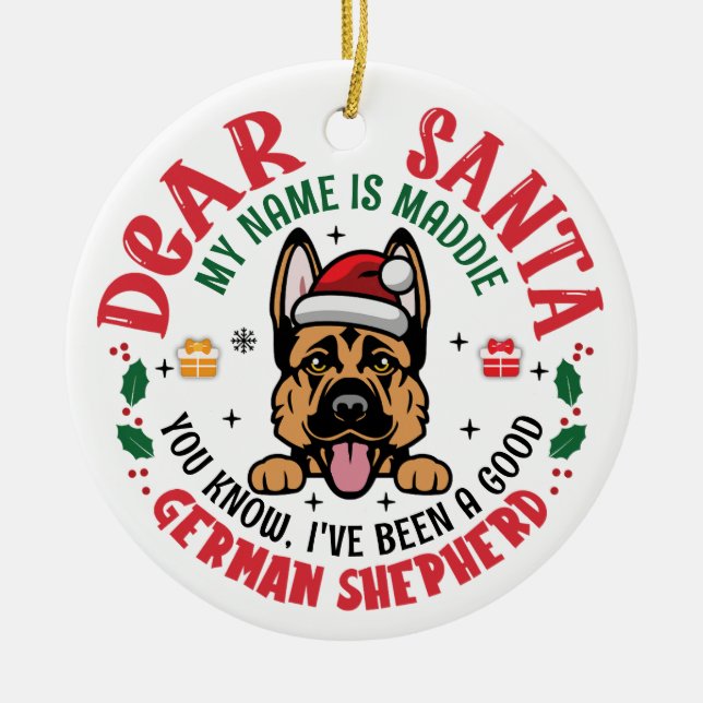German Shepherd Santa Christmas Individuelle Name Keramik Ornament (Vorne)