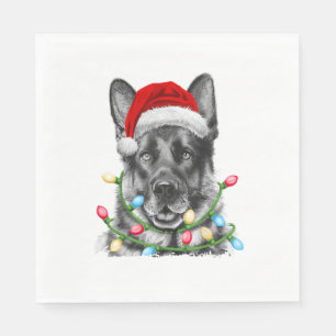 German Shepherd Santa Christmas Tree Lights Xmas B Serviette