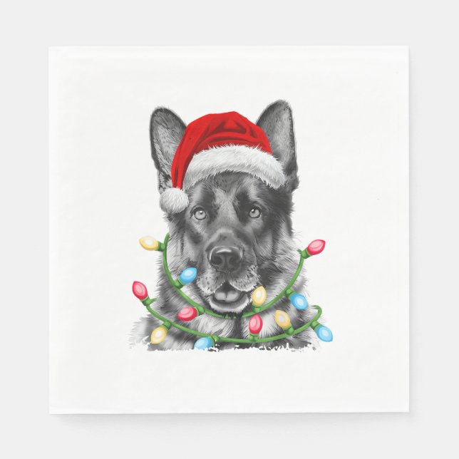 German Shepherd Santa Christmas Tree Lights Xmas B Serviette (Vorderseite)
