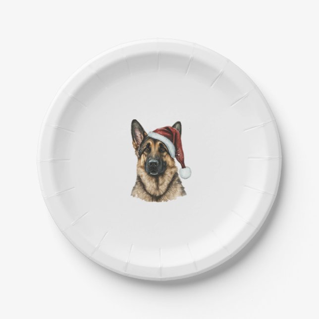 German Shepherd Santa Claus Dog Weihnachten Pappteller (Vorderseite)