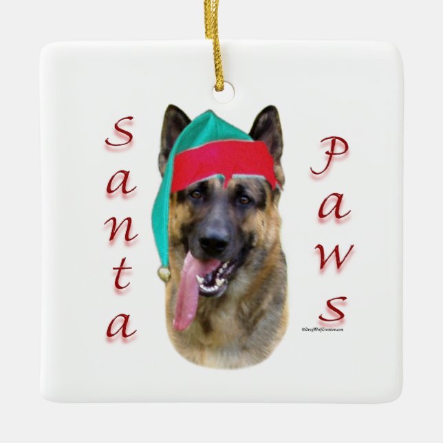 German Shepherd Santa Paws Keramikornament (Vorderseite)