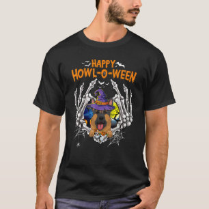 German Shepherd Skeleton Heart Happy Howl O Ween C T-Shirt