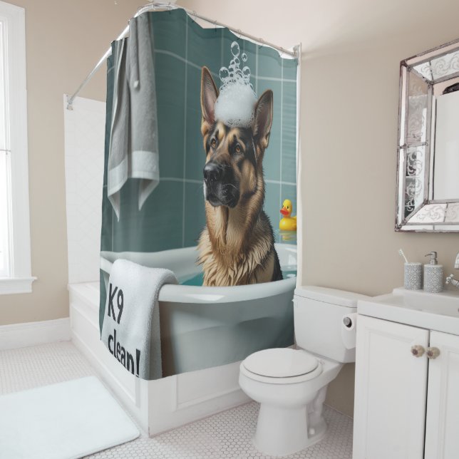 German Shepherd Sloppy Sleepy Niedlich Funny Duschvorhang (Beispiel)