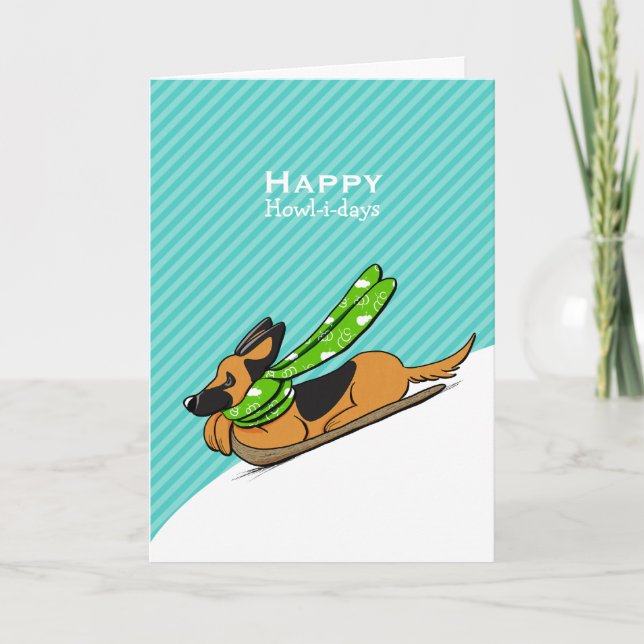 German Shepherd Snow Sled Moderne Weihnachten (Vorderseite)