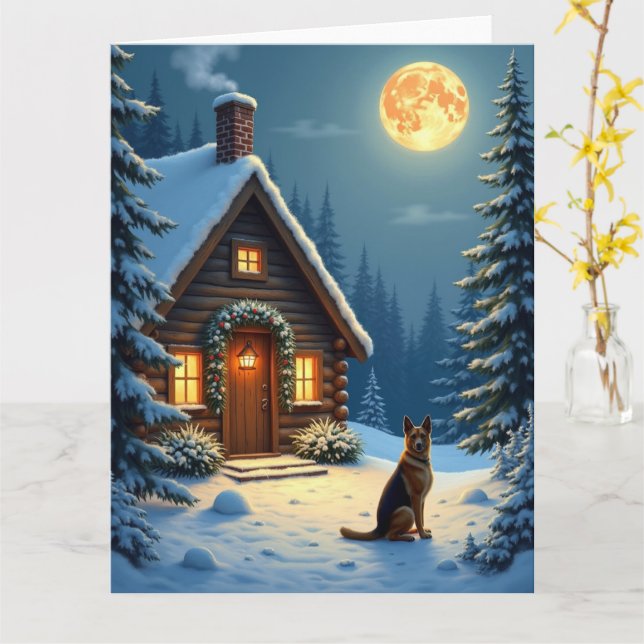 German Shepherd Snowy Forest Cabin Christmas Paint Karte (Gelbe Blume)