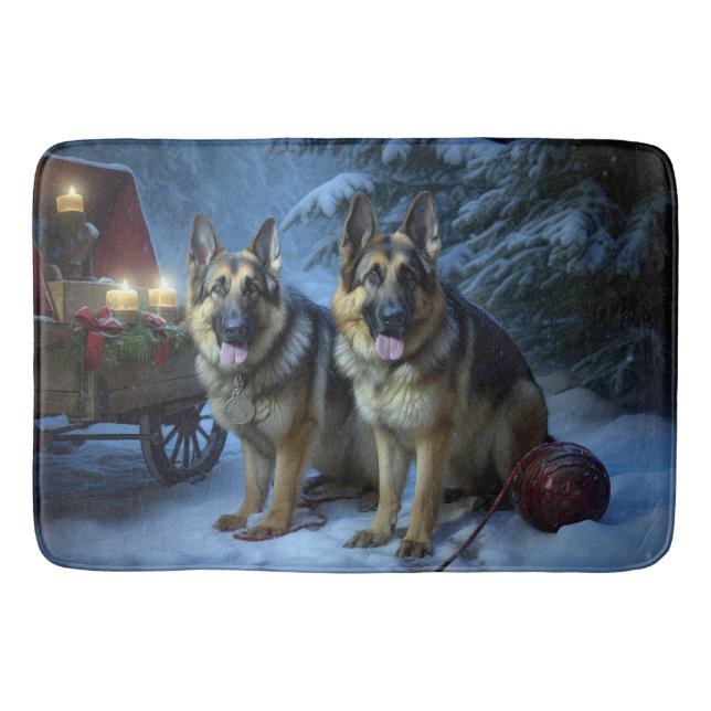 German Shepherd Snowy Sleigh Weihnachtsdekor Badematte (Vorderseite)