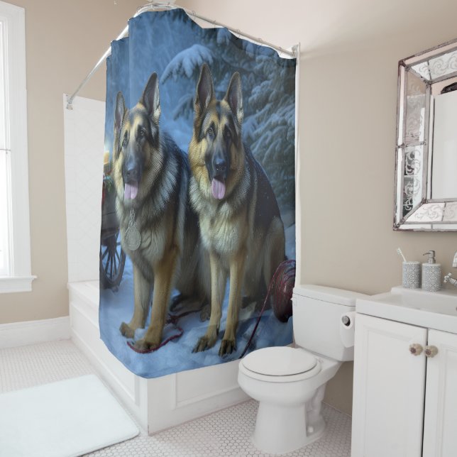 German Shepherd Snowy Sleigh Weihnachtsdekor Duschvorhang (Beispiel)