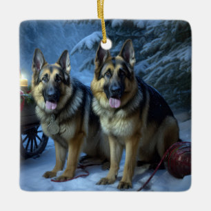 German Shepherd Snowy Sleigh Weihnachtsdekor Keramikornament