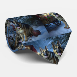 German Shepherd Snowy Sleigh Weihnachtsdekor Krawatte