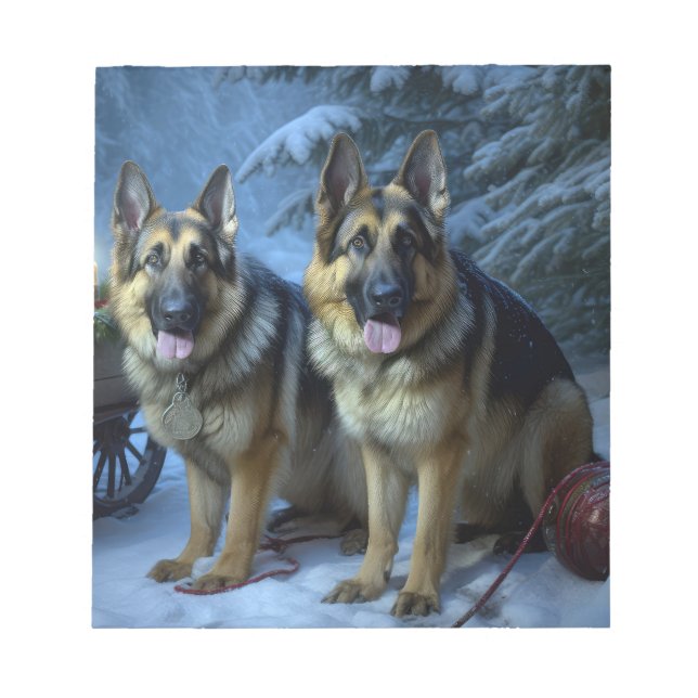 German Shepherd Snowy Sleigh Weihnachtsdekor Notizblock (Vorderseite)