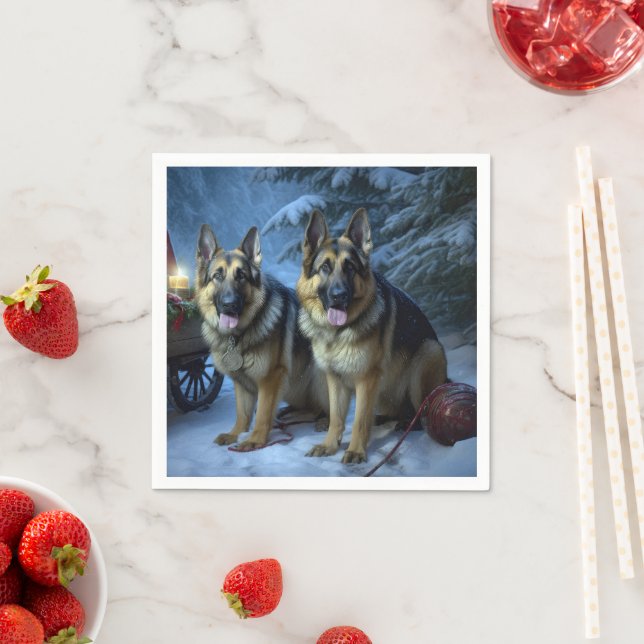 German Shepherd Snowy Sleigh Weihnachtsdekor Serviette (Beispiel)