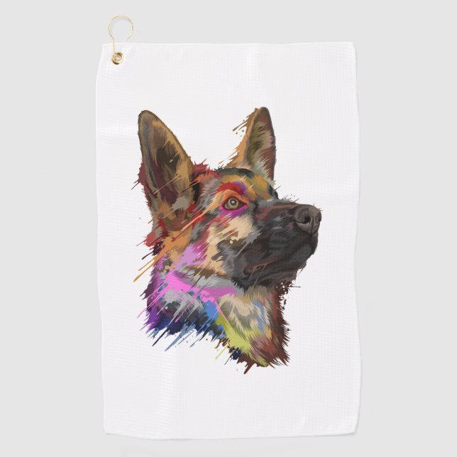 German Shepherd Splash Art Golfhandtuch (Vorderseite)