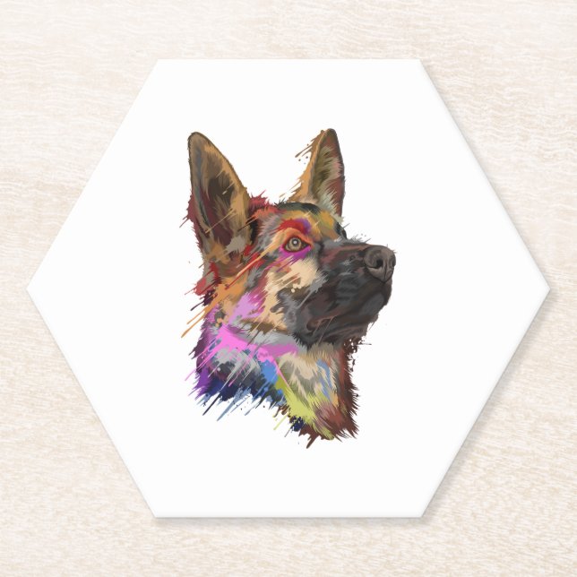 German Shepherd Splash Art Untersetzer (Vorderseite)