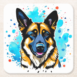 German Shepherd Splash Rechteckiger Pappuntersetzer