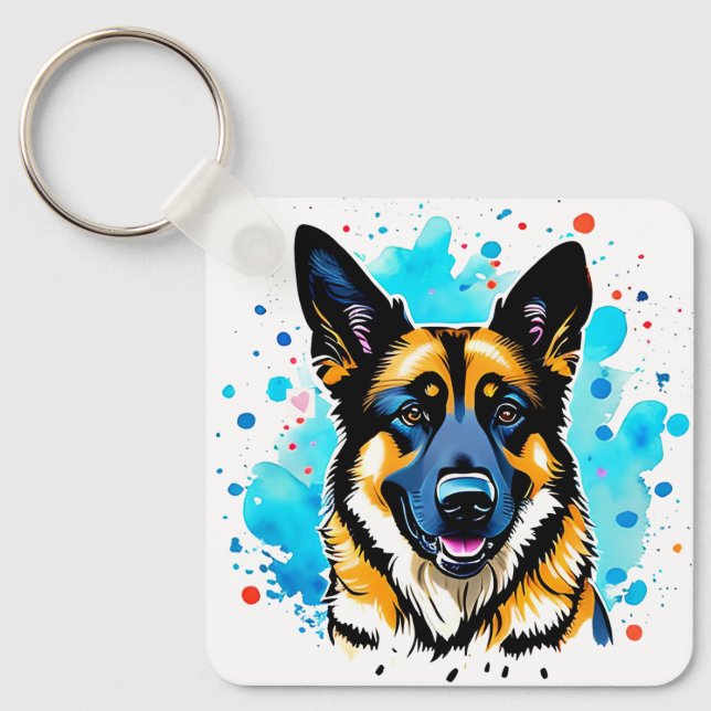 German Shepherd Splash Schlüsselanhänger (Vorderseite)