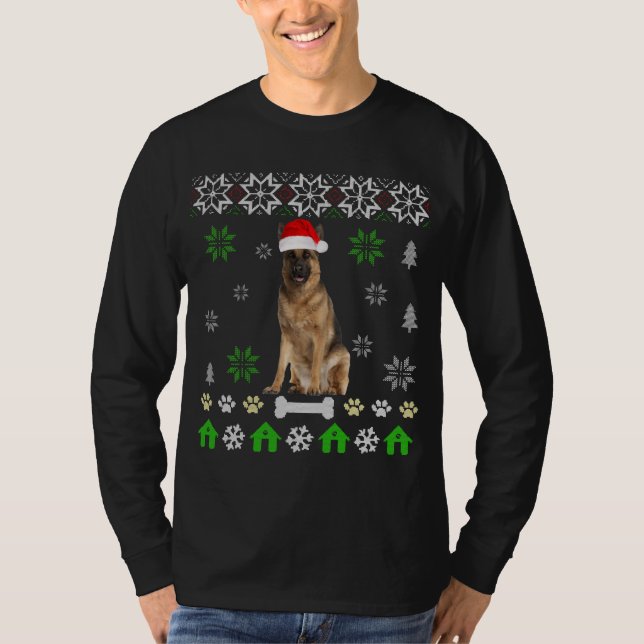 German Shepherd Ugly Christmas-German Shepherd Dog T-Shirt (Vorderseite)