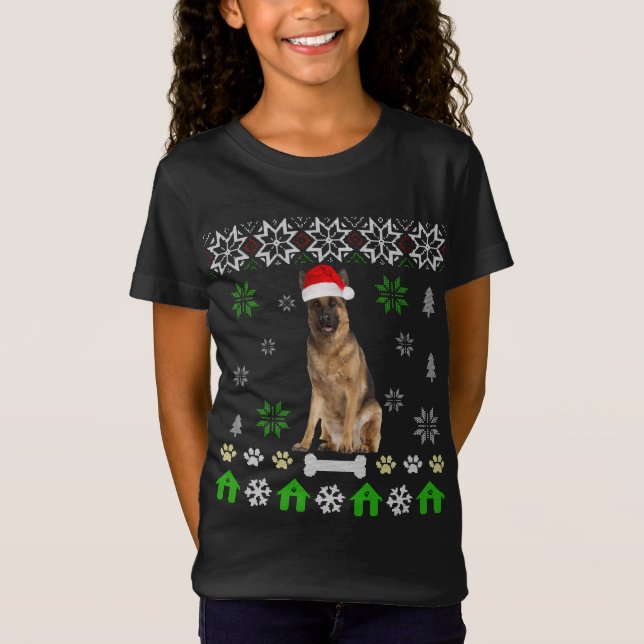 German Shepherd Ugly Christmas-German Shepherd Dog T-Shirt (Vorderseite)