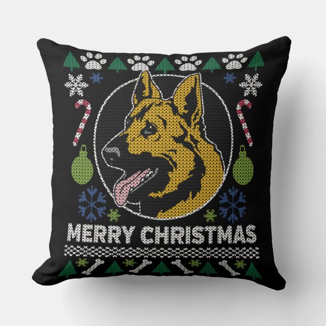 German Shepherd Ugly Christmas Sweater Dog Design Kissen (Vorderseite)
