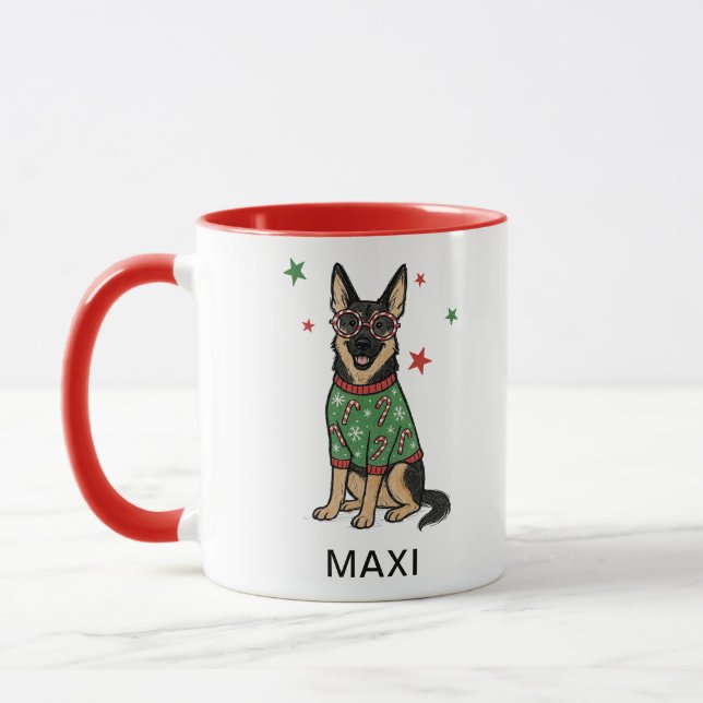 German Shepherd Ugly Christmas Sweater Dog Tasse (Links)