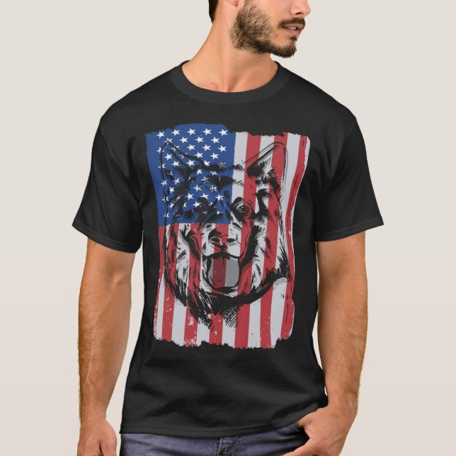 German Shepherd USA Merica Flag Retro T-Shirt (Vorderseite)