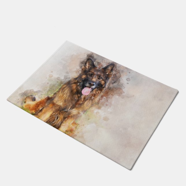 German Shepherd Watercolor Doormat Fußmatte (Schrägansicht)