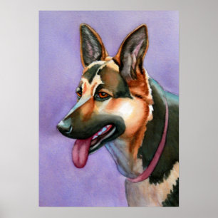 German Shepherd Watercolor Portrait Poster