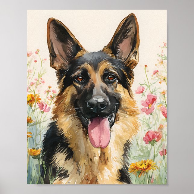 German Shepherd Watercolor Portrait Poster - Niedl (Vorne)