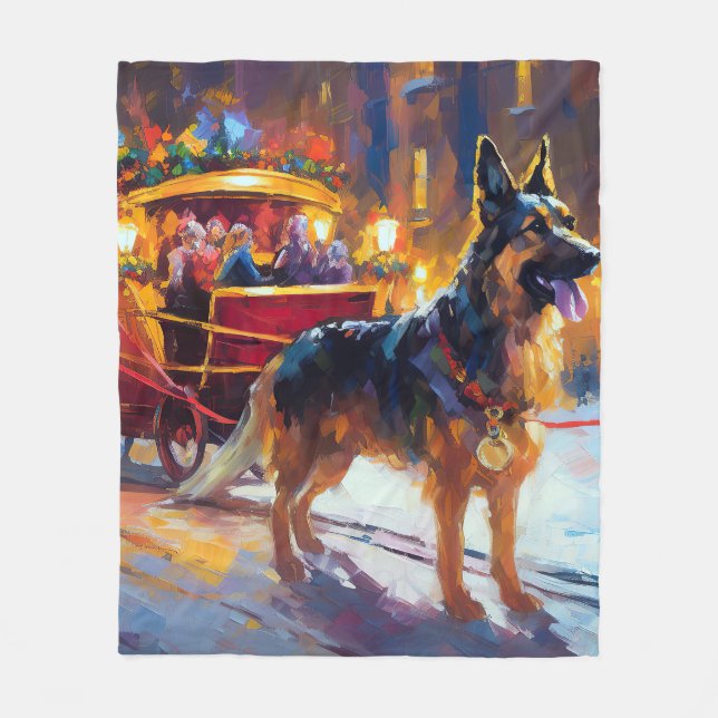 German Shepherd Weihnachtsfeiertage Fleecedecke (Vorderseite)