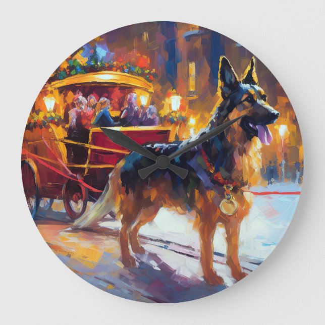 German Shepherd Weihnachtsfeiertage Große Wanduhr (Vorderseite)