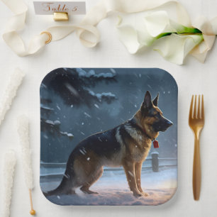 German Shepherd Weihnachtsfeiertage Pappteller