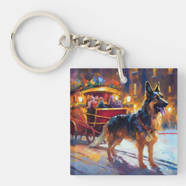 German Shepherd Weihnachtsfeiertage Schlüsselanhänger (Vorderseite)