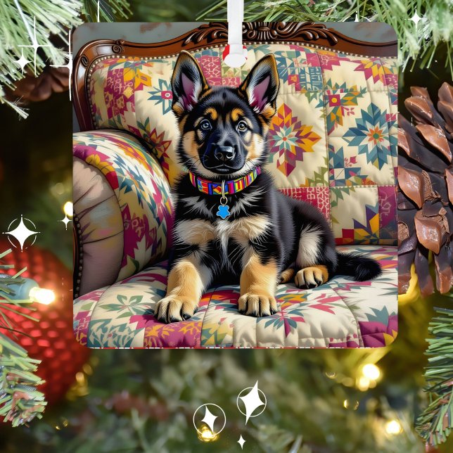 German Shepherd Welppy Dog Personalisierte Weihnac Ornament Aus Metall (Von Creator hochgeladen)