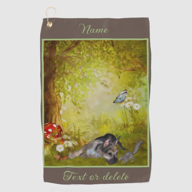 German Shepherd Welppy Fantasy Dog Art Personalisi Golfhandtuch (Vorderseite)