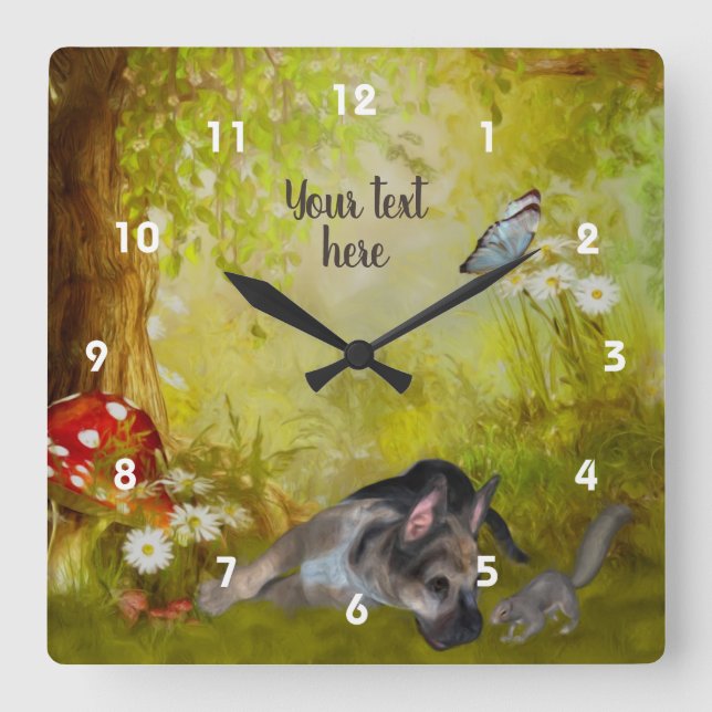 German Shepherd Welppy Fantasy Personalisiert Quadratische Wanduhr (Vorderseite)