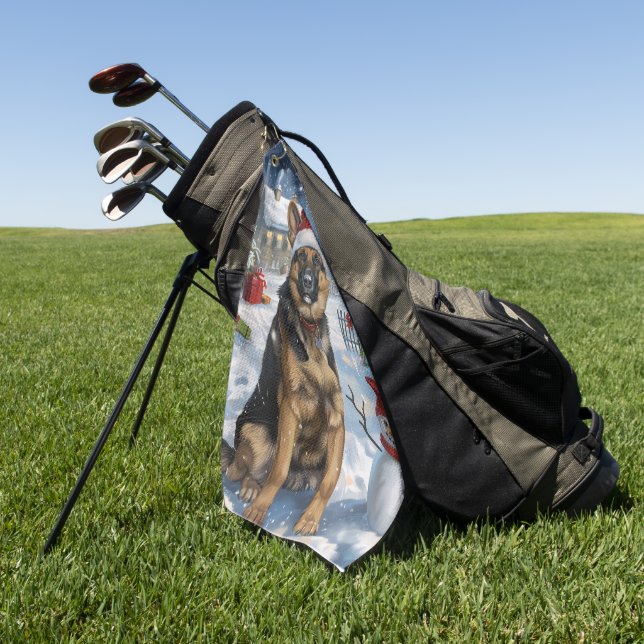 German Shepherd Winter Wonderland Christmas Joy Golfhandtuch (Gras)