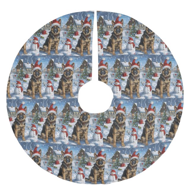 German Shepherd Winter Wonderland Christmas Joy Polyester Weihnachtsbaumdecke (Vorderseite)