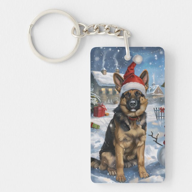 German Shepherd Winter Wonderland Christmas Joy Schlüsselanhänger (Vorderseite)