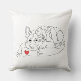 German Shepherd with Ball Line Art with Name Kissen