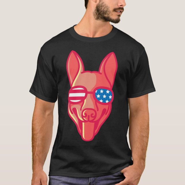 German Shepherd With Glasses Nerd Dog Us Flag T-Shirt (Vorderseite)