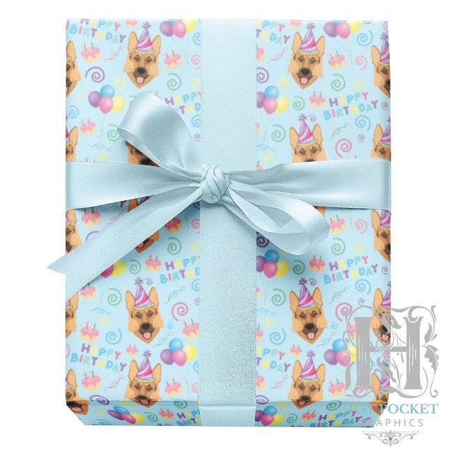 German Shepherd Wrapping Paper in Blue  Geschenkpapier (Von Creator hochgeladen)