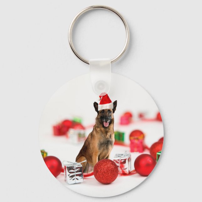 German Shepherdog w Christmas Gifts Weihnachtsmann Schlüsselanhänger (Vorderseite)
