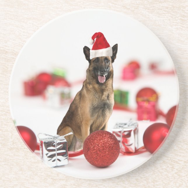 German Shepherdog w Christmas Gifts Weihnachtsmann Untersetzer (Vorne)