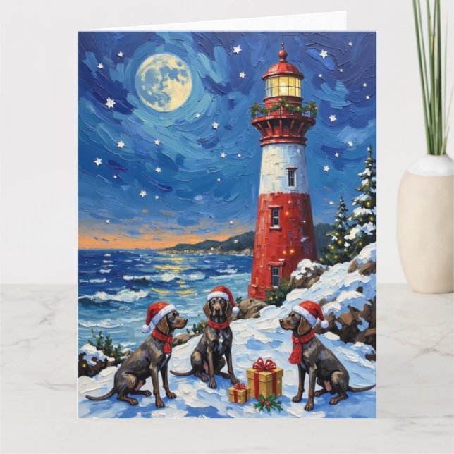 German Shorthaired Pointer Christmas Lighthouse Karte (Vorderseite)